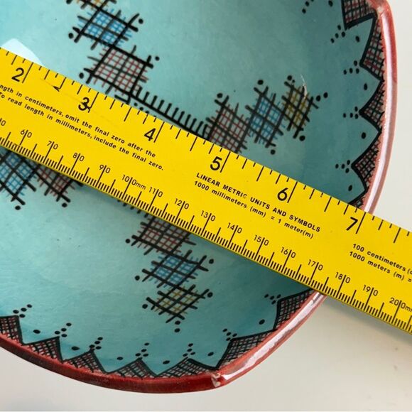 Handmade Moroccan Safi Geometric Blue Pottery Bowl 7” - Picture 4 of 6